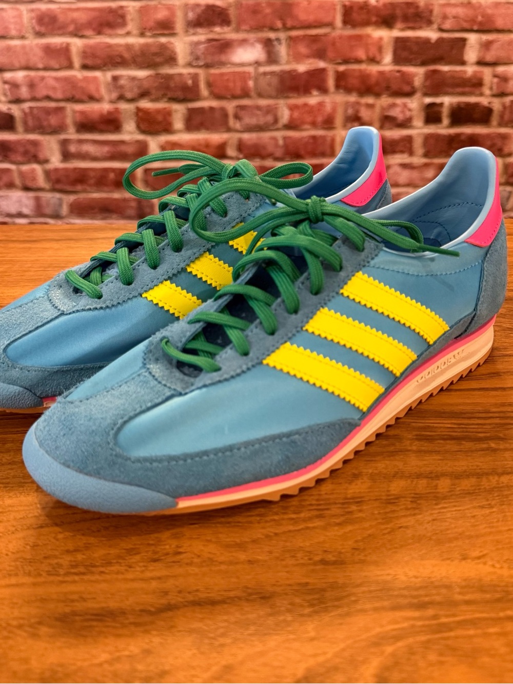 adidas SL 72 OG Blue Sneakers with Yellow Stripes and Green Laces